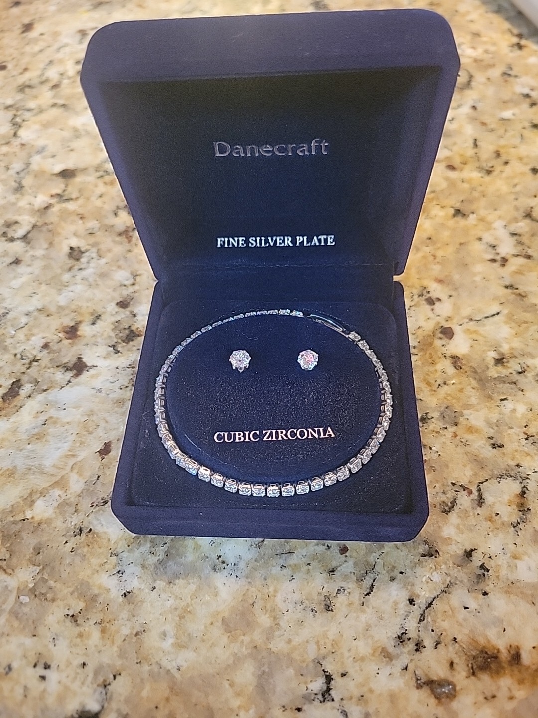 DANECRAFT Cubic Zirconia Silver Plated Bracelet and Earrings Set in Gift Box-image