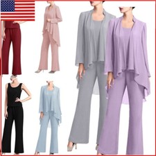 Women Chiffon Lace 3 Pieces Pants Suits Mother of Bride Dress Sets Office Set