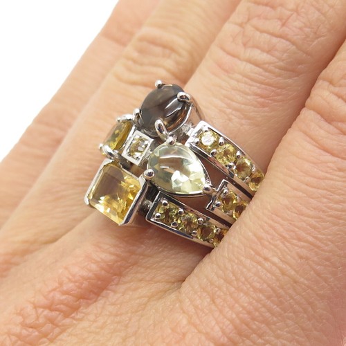 925 Sterling Silver Real Smoky Quartz & Multi-Color Citrine Ring Size 7 - Picture 2 of 9