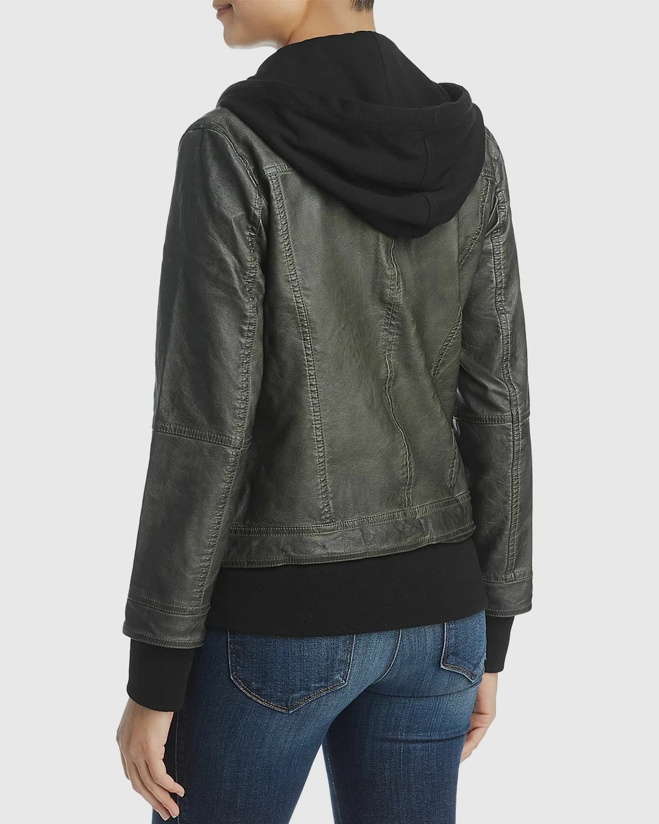 Bagatelle hooded leather jacket clearance