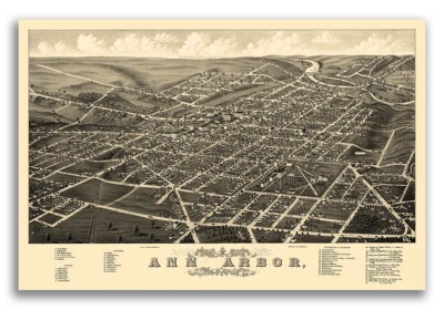 Ann Arbor Michigan 1880 Historic Panoramic Town Map - 16x24