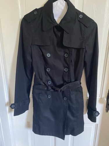 Short Trench Coat Jacket Black Lined 