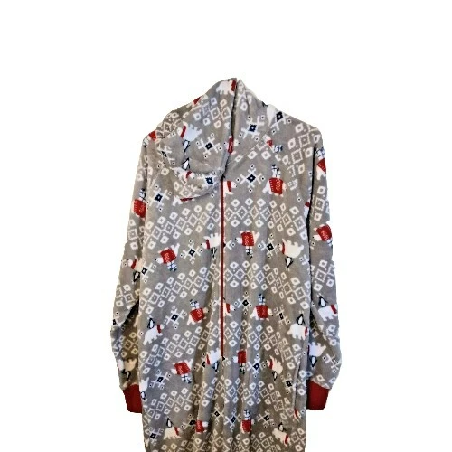 Macy's Gray Hooded One Piece Ful Zip Pajama Winter Polar Bear's Size XXL Unisex - Image 4 of 4