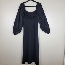 Topshop 8 Black Puffy Long Sleeve Empire Waist Stretchy Maxi Dress Left Slit