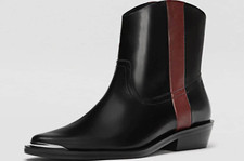 Bottines Santiag Stradivarius Véritable Cuir Noir+Bordeaux T.37 NEUVES DS L/BTE