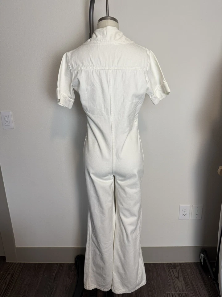 Винтажный 1970-х белый 100% хлопок молнии спереди общего назначения комбинезон что в имя размер M - Изображение 3 из 4