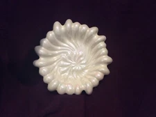 Jaru Art Pottery Glazed Ivory Ceramic Shell Plate Platter Opalescence 1981 VTG