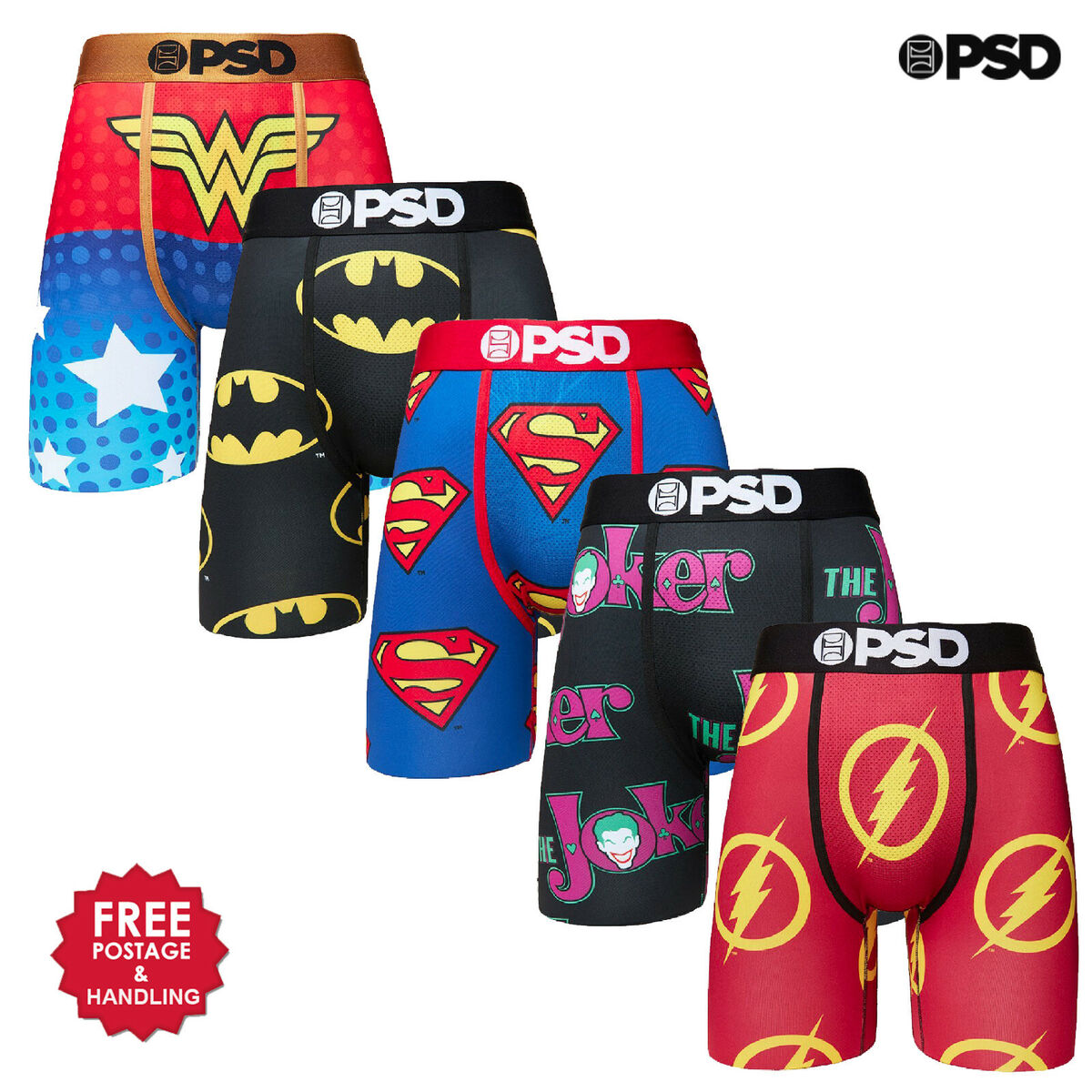 PSD Underwear Batman Flash Wonderwoman Joker Superman boxer brief