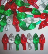 75 Red Clear Green MEDIUM TWIST Bulbs Ceramic Christmas Tree Lights Pegs