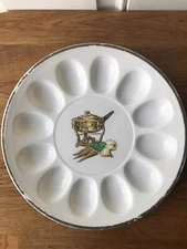 Vintage Plastic Deviled Egg Tray Plate With Fondue Pot & Vegetables 