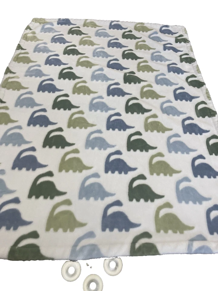 Manta de dinosaurio The Peanutshell polar azul verde blanco felpa Foto 4 de 4