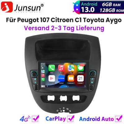6+128GB Carplay Für Peugot 107 Citroen C1 2005-2014 Autoradio Android13 GPS NAVI