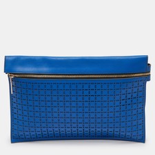 Victoria Beckham Blue Laser Cut Leather Large Zip Pouch