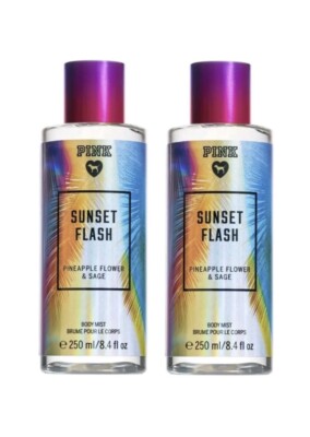 2X!  NEW  Victoria's Secret Pink SUNSET FLASH Body Mist PINEAPPLE FLOWER+SAGE