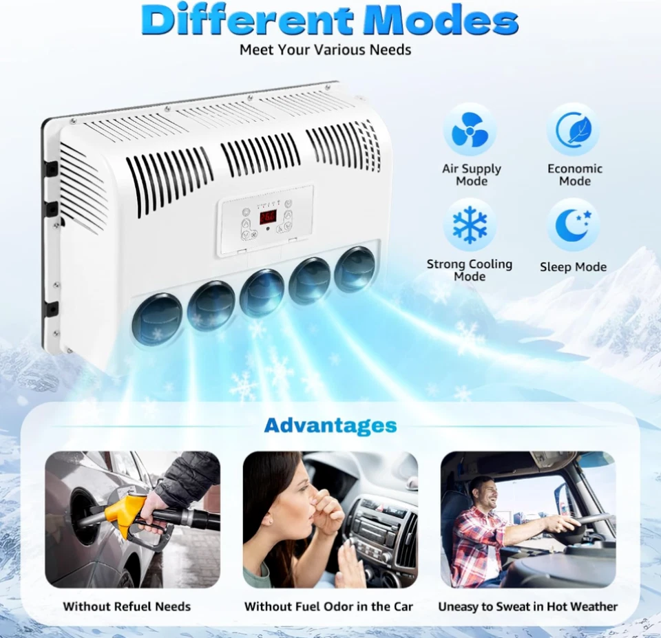 12V 11000BTU Air Conditioner Mini Split A/C For Semi Trucks Bus RV Caravan Vans — 第 4/4 张图片