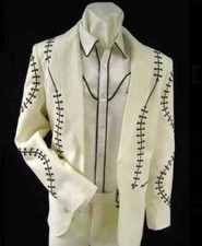 Men 3Pc Customized Piping Vintage Cowboy Western Suit Retro Groom Wedding Party