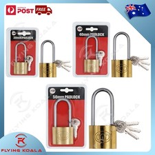 30/40/50MM Brass Padlock Long Steel Shackle Door Suitcase Luggage Lock 3 Keys