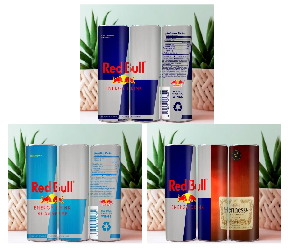 Tumbler Skinny  20oz With Lid & Straw  Energy Drink Red Bull Sugar Free Hennessy