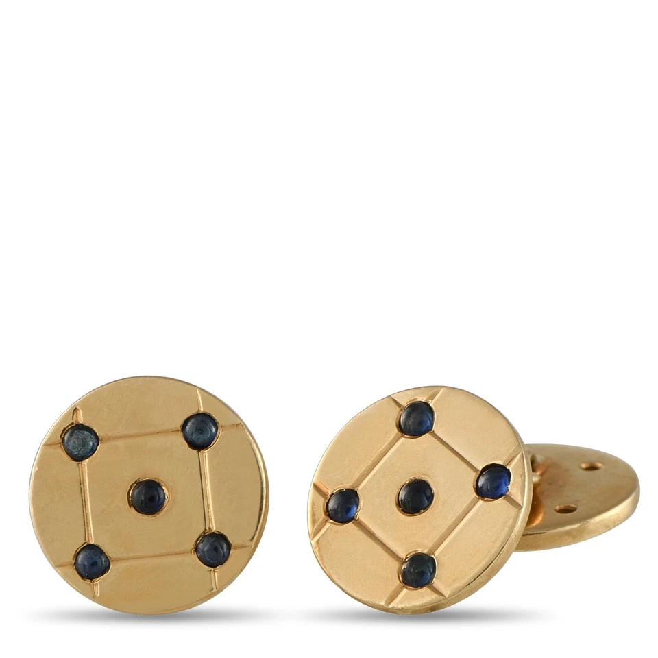 Gemelos Cartier Vintage Oro Amarillo 18K Cabujón Zafiro Cadena Foto 2 de 4