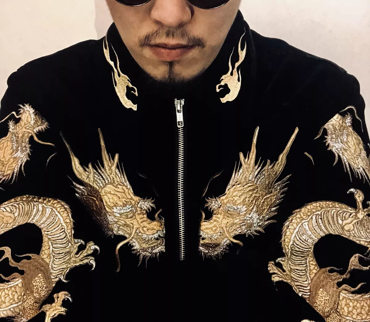 Mens Souvenir bomber Jacket Japanese Pattern Embroidery Sukajan Velvet  Dragon 