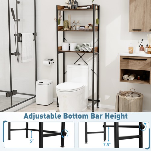 3-Tier Over-The-Toilet Bathroom Shelf Metal Frame Space Saver Rack w/ 4 Hooks - Picture 8 of 10