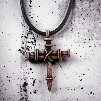 Nail Cross Necklace Pewter Copper Finish (aac9c) Three Nail Wire