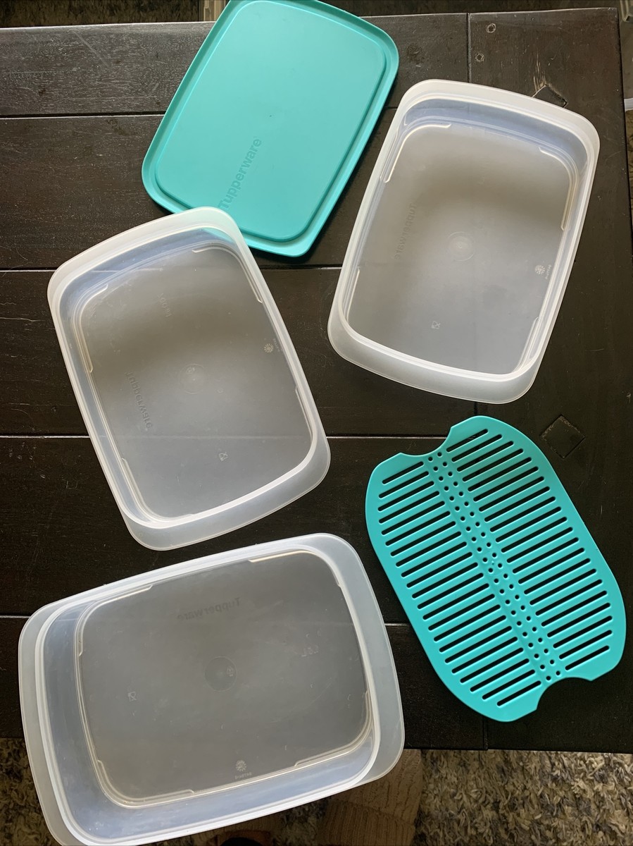 Tupperware Teal 5 Piece Stackables Deli Set With Grid #3422, #6476