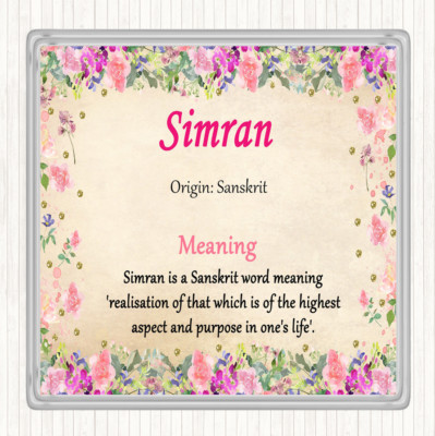 Simran Name Meaning Drinks Mat Coaster Floral