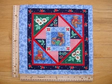 Children's Teddy Bear Reading Book Bow Tie Cotton Quilt Fabric Block HTF
