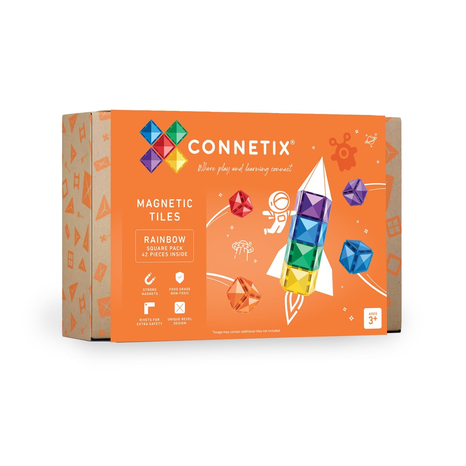 CONNETIX Rainbow Square Magnetic Building Blocks 42 Piece Set Kids STEM Toy