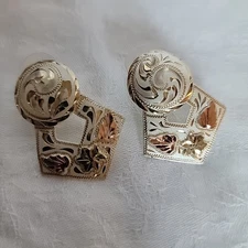 90s Silver Western style tri color Leaf large earrings Stamped Vtg Posts Pierced