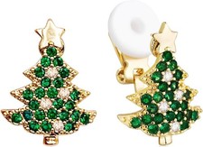 SELOVO Green Christmas Tree Shape Women Clip on Earrings Stud Crystal...