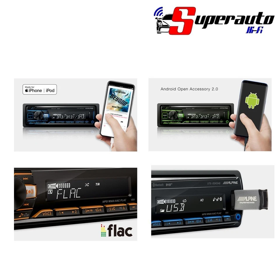 ALPINE UTE-204DAB AUTO RADIO STEREO BLUETOOTH MICROFONO ESTERNO USB ANTENNA DAB - Immagine 4 di 4