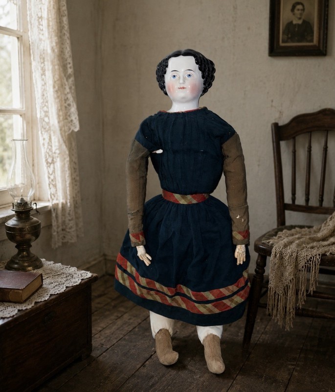 25" Antique GERMAN China Head Doll, C. 1870-1890