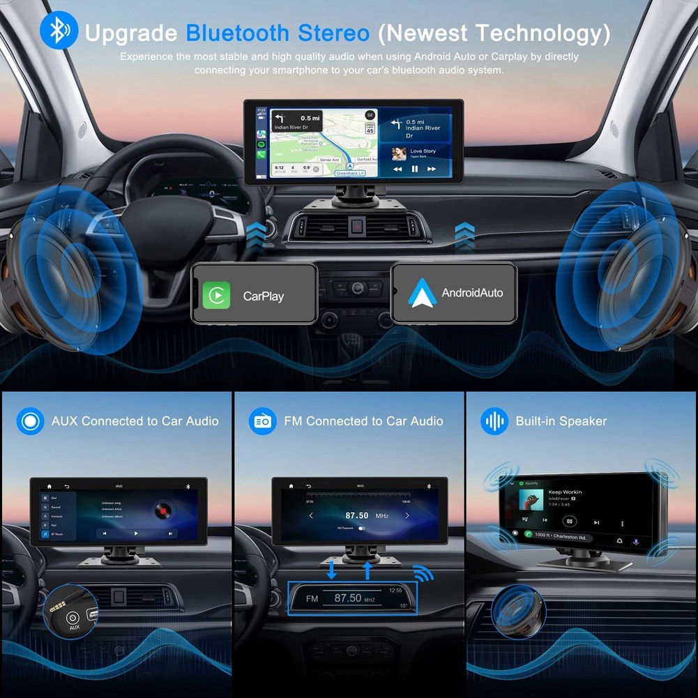 Autoradio Portatile CarPlay con Dash Cam - Schermo IPS 10.26in, Android6029 - Miniatura 6