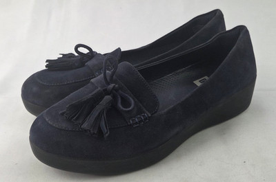 FitFlop Loafers Womens Size 7.5 Blue Suede Tassel Slip On Comfort Shoes