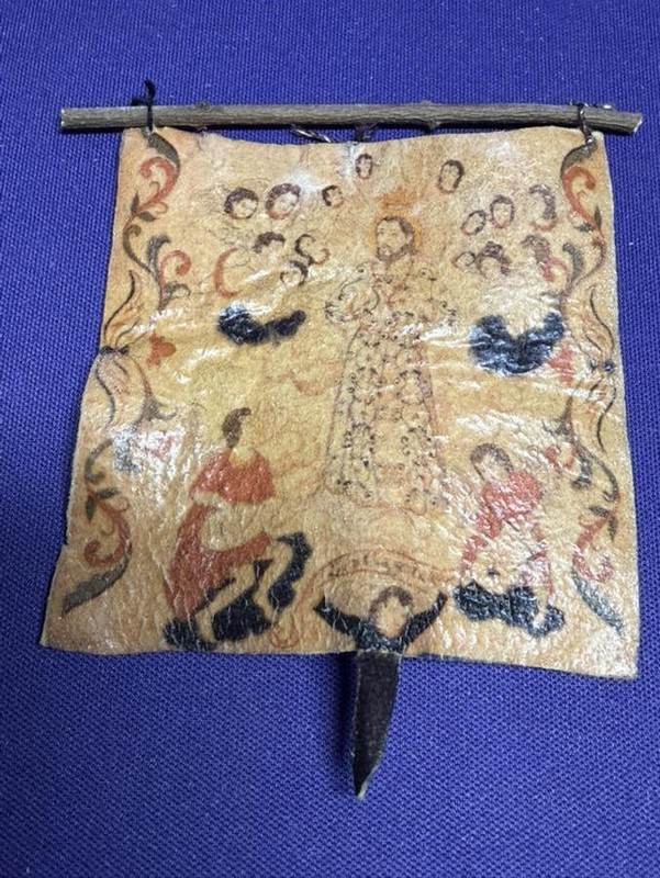 DOLLHOUSE MINIATURE RELIGIOUS WALL HANGING ON LEATHER