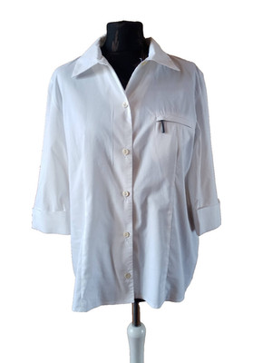 FER, Bluse, weiß, Gr. 42, 3/4 Arm, Brusttasche mit Reisverschluss, neuwertig