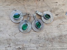 Vintage Kuchi Tribal Coin Pendants Coins Green Glass 4x 20078 