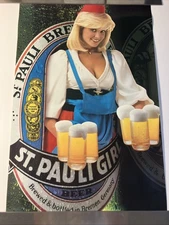Vintage Original 1985 St. Pauli Girl Beer Poster 32" x 21" Rolled w/ Pin Holes