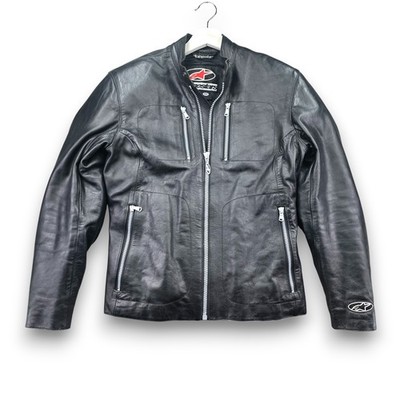 Alpinestars Women's Black Leather Cafe Motorcycle Jacket Size 44 Quilted Lining