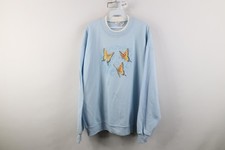 Vintage 90s Streetwear Womens XL Faded Nature Butterfly Flower Sweatshirt Blue