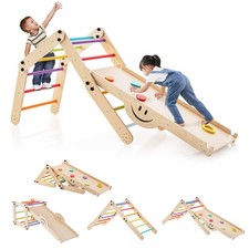 Wooden Climbing Toys for Toddlers Jungle Gym w/Reversible Ramp, Seesaw, Climber