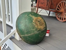 Antique EARLY Wooden Primitive DOUGH BOWL Folk Art GREEN PAINT Americana 17 INCH