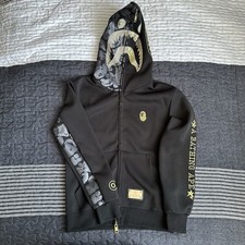 A Bathing Ape BAPE Shark Full Zip Hoodie Black Gold Size S
