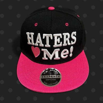Sport Snapback Hat Adjustable Black Pink 'Haters Love Me' Funny Cap Y2k SCENE