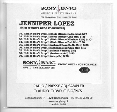 JENNIFER LOPEZ - HOLD IT DON'T DROP IT  * PROMO ONLY * 2007 * 9 TRACKS * RARE!