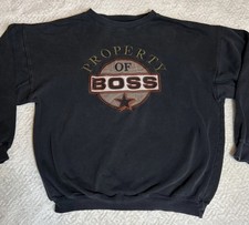 Vintage 90s Distressed Mens Hugo Boss Sweatshirt Black Embroidered Size XL