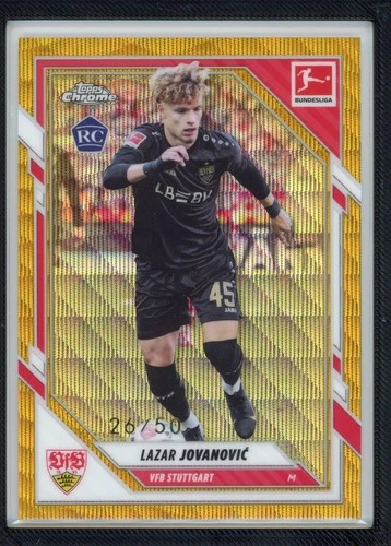 2025-26 Topps Chrome Bundesliga Lazar Jovanovic RC Rookie Gold Wave #26/50 (HE)