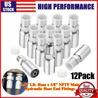 Racewill 12 Pack 3/8'' Hydraulic Hose Fittings, 3/8'' I.D. Hose x 3/8'' NPTF Male